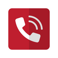White Phone flat icon on red rounded square on white