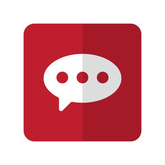 White Comment flat icon on red rounded square on white