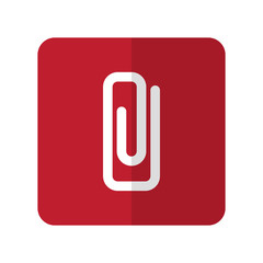 White Paper Clip flat icon on red rounded square on white