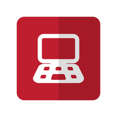 White Computer flat icon on red rounded square on white