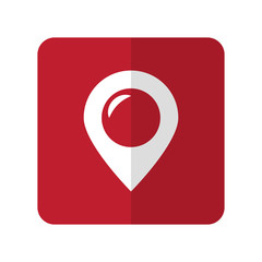 White Place flat icon on red rounded square on white