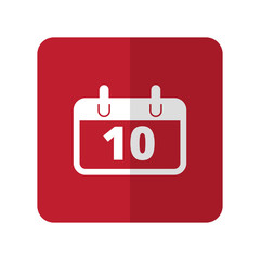 White Calendar flat icon on red rounded square on white