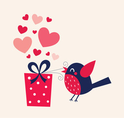 Valentine's day illustration with bird