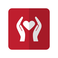 White Heart care flat icon on red rounded square on white