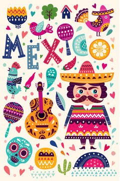 Illistration with symbols of Mexico