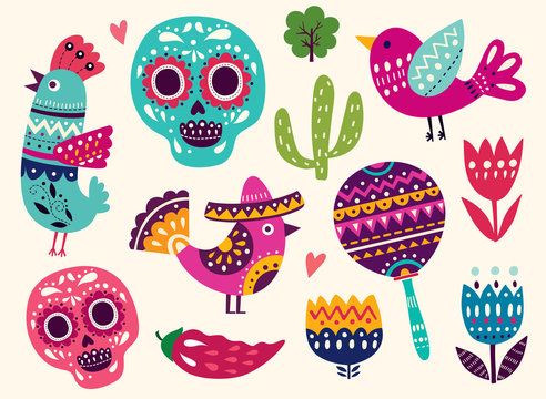 Illustration with symbols of Mexico
