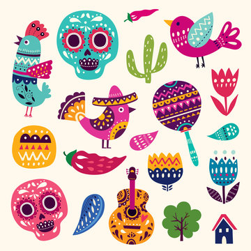 Illustration with symbols of Mexico