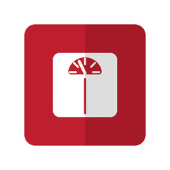 White Personal Scale flat icon on red rounded square on white