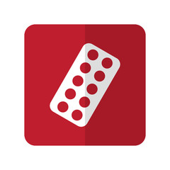 White Tablet Strip flat icon on red rounded square on white