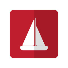 White Sailboat flat icon on red rounded square on white