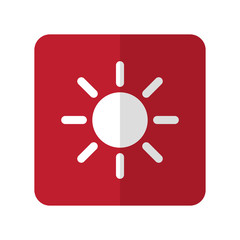 White Sun flat icon on red rounded square on white