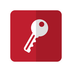 White Key flat icon on red rounded square on white