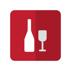 White Wine flat icon on red rounded square on white