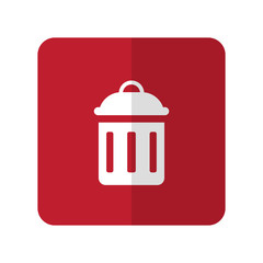 White Delete flat icon on red rounded square on white