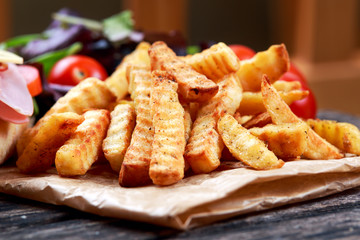 A Fresh Fried Golden Potatoes  in oven.