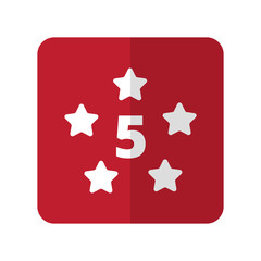 White Five Star flat icon on red rounded square on white