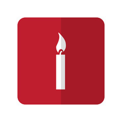 White Candle Light flat icon on red rounded square on white