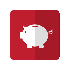 White Piggy Bank flat icon on red rounded square on white