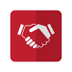 White Handshake Agreement flat icon on red rounded square on whi