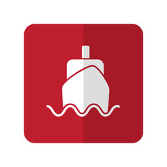 White Boat flat icon on red rounded square on white