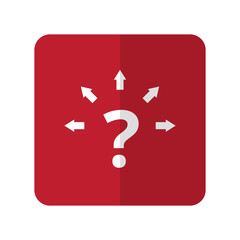 White Question Mark Arrows flat icon on red rounded square on wh