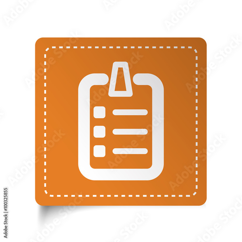"White flat Checklist icon on orange sticker" Stock image and royalty