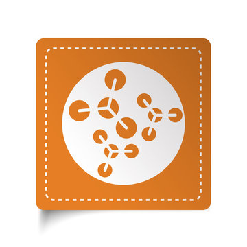 White flat Molecules icon on orange sticker