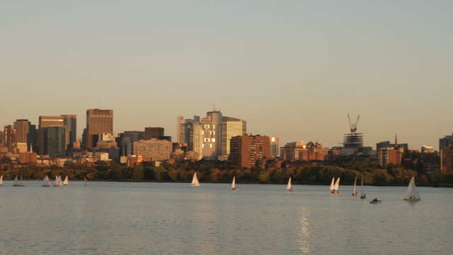 Boston sunset cityscape from across the Charles River.