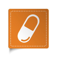 White flat Pill icon on orange sticker
