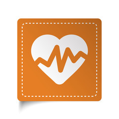 White flat Heart Rate Pulse icon on orange sticker