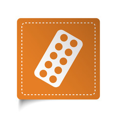 White flat Tablet Strip icon on orange sticker
