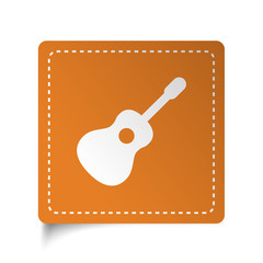White flat Guitar icon on orange sticker