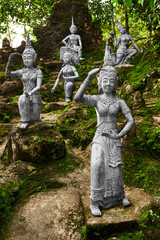 Thailand. Amphitheater Of Human And Deities Stone Statues In Buddha Magic Garden Or Secret Buddha Garden In Koh Samui Island. Place For Relaxation And Meditation. Buddhism. Travel To Asia, Tourism. 