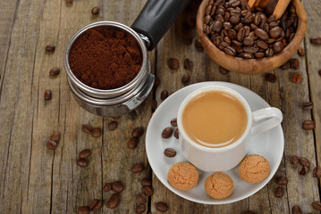 Espresso coffee in a white cup