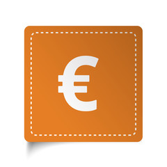 White flat Euro icon on orange sticker