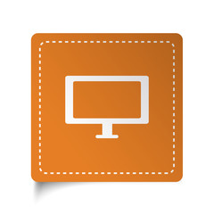 Fototapeta na wymiar White flat Computer Screen icon on orange sticker