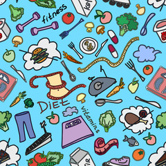 Fototapeta premium Doodle pattern of diet