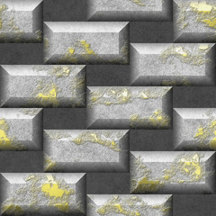Abstract seamless 3d mosaic pattern of scratched gold and silver rectangular bricks