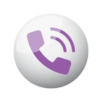 Flat purple Phone icon on 3d sphere