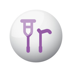 Flat purple Crutch Cane icon on 3d sphere