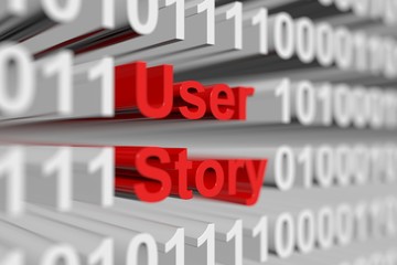 User story is represented as a binary code with blurred background