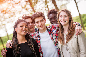 Diverse group of friends smiling together
