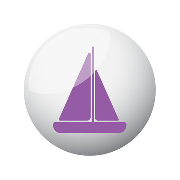 Flat purple Sailboat icon on 3d sphere