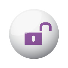 Flat purple Unlock icon on 3d sphere