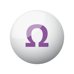 Flat purple Omega icon on 3d sphere