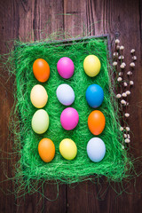 Fototapeta na wymiar Easter eggs in wooden box