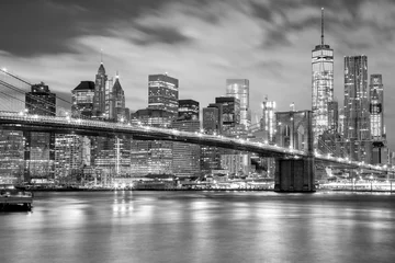 Fotobehang Manhattan en Brooklyn Bridge zwart-wit, New York © Taiga