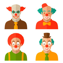 funny clown cartoon face, vector circus illustration, smile scary joker