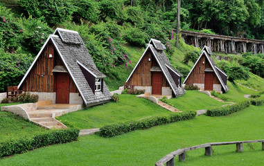 wooden huts at nature in kanchanaburi, Thailand  June 8, 2015 - 100331623