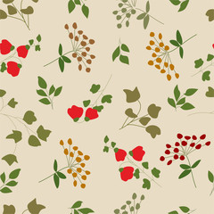 Elegant vector repeating pattern with flowers and leaves.